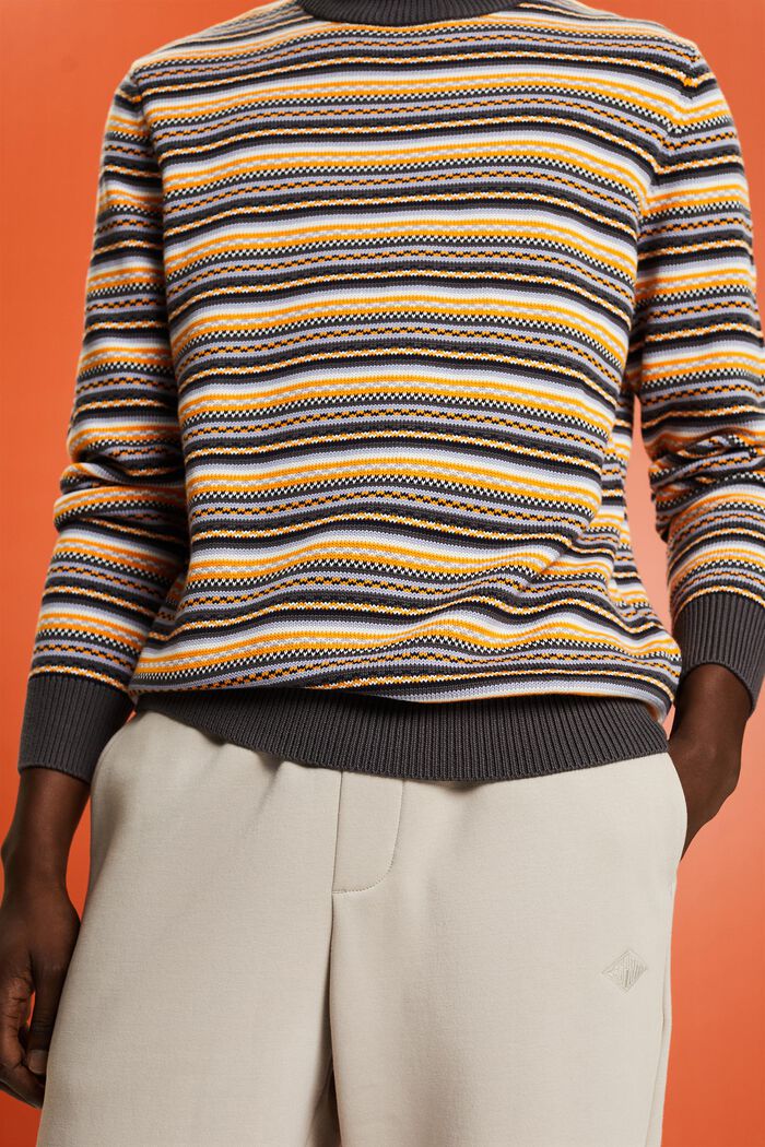 Cotton Jacquard Mock Neck Sweater, DARK GREY, detail image number 3
