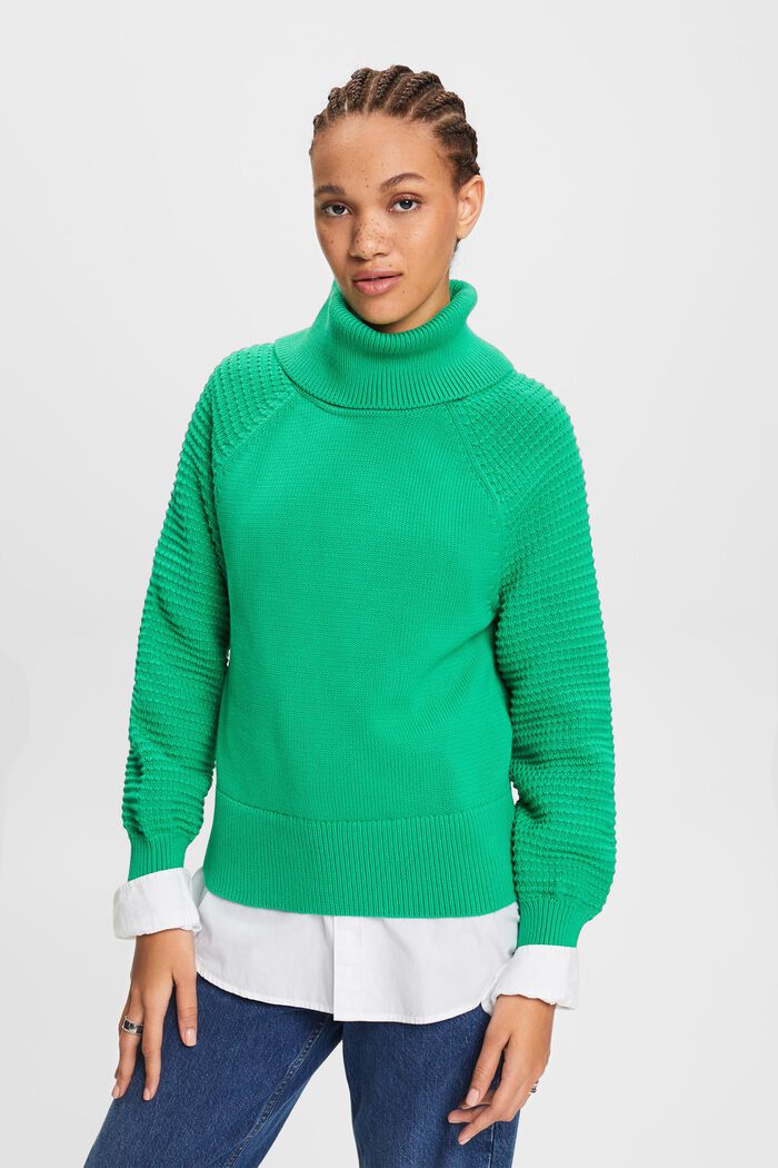 Cotton Turtleneck Sweater, GREEN, detail image number 0