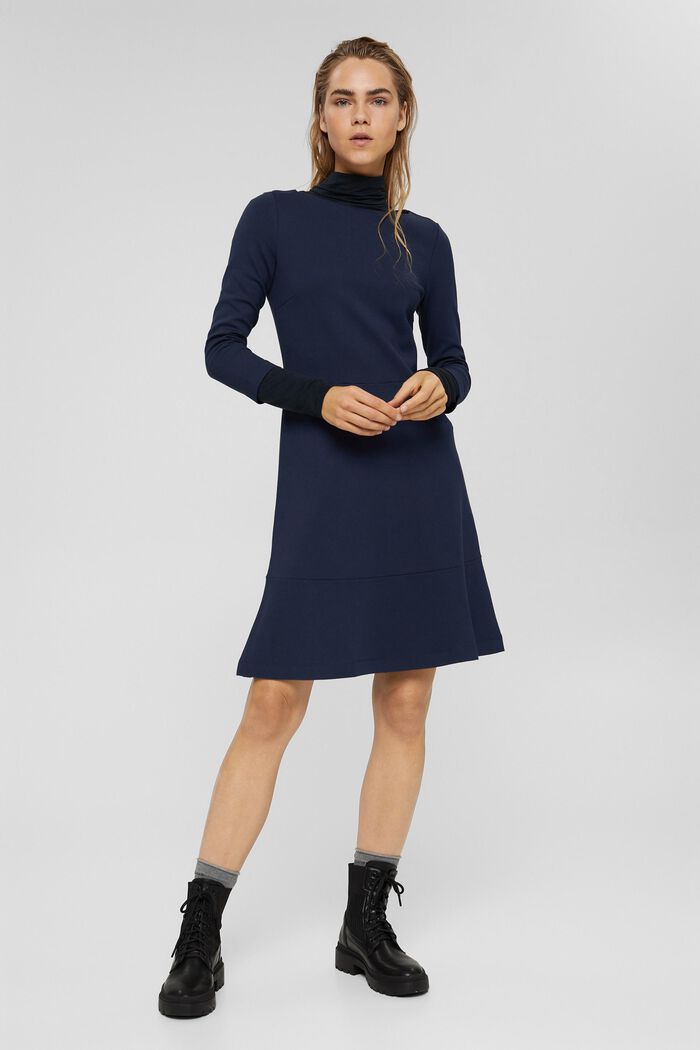 Knee-length knit dress with a flounce hem, NAVY, detail image number 7