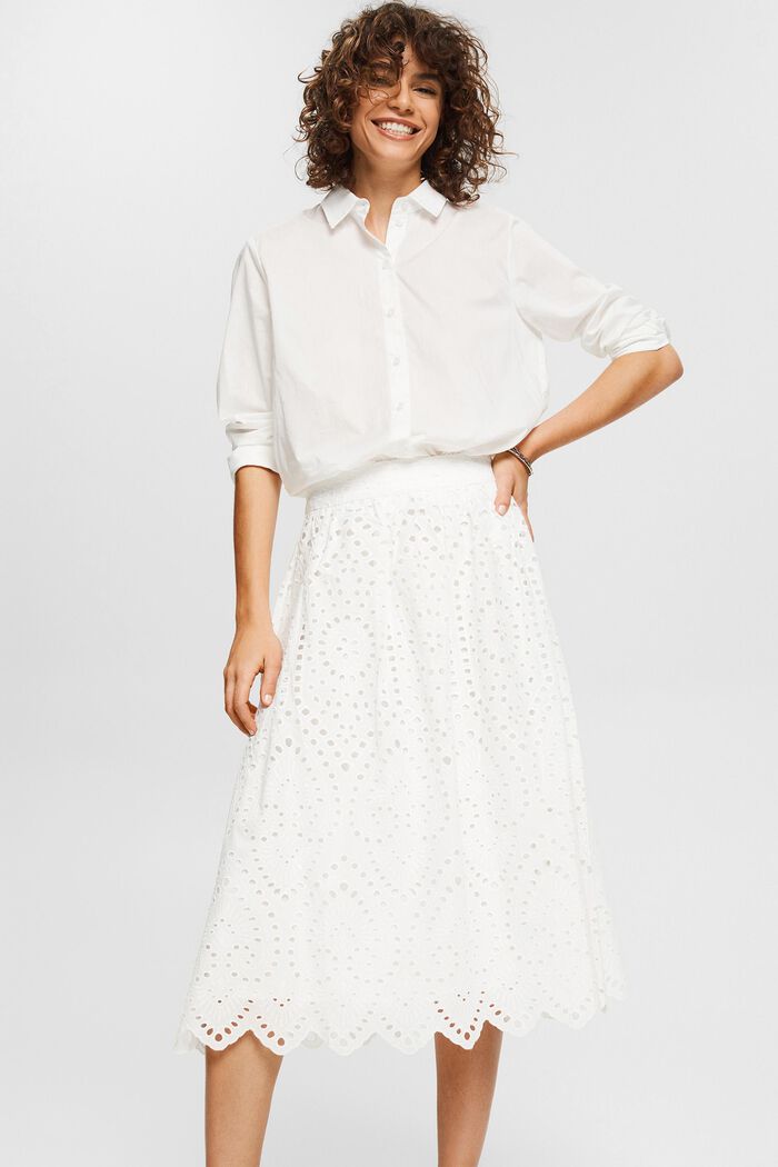 Midi skirt with broderie anglaise, LENZING™ ECOVERO™, WHITE, detail image number 6
