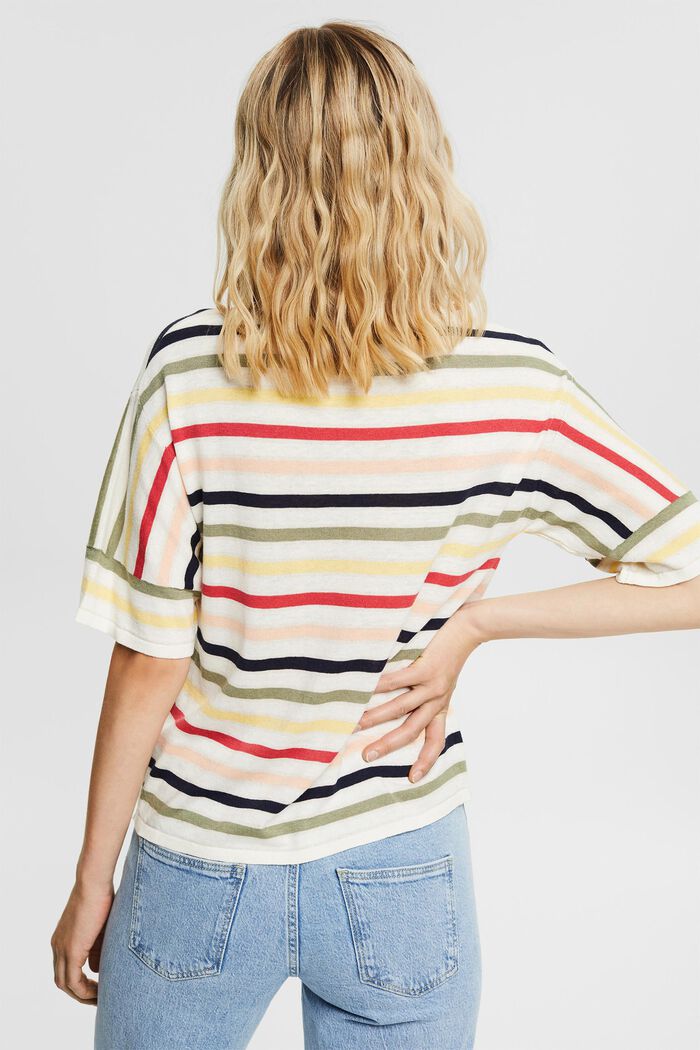 With linen: striped short sleeve jumper, OFF WHITE, detail image number 3