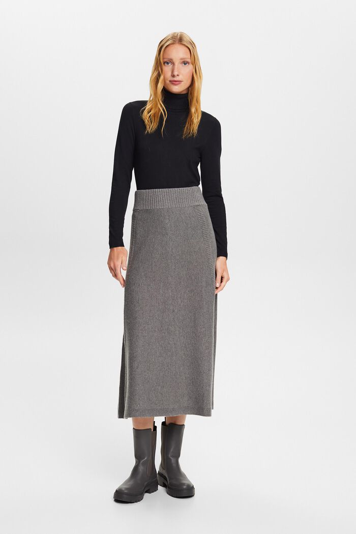 Knitted Wool-Blend Midi Skirt, BROWN GREY, detail image number 4