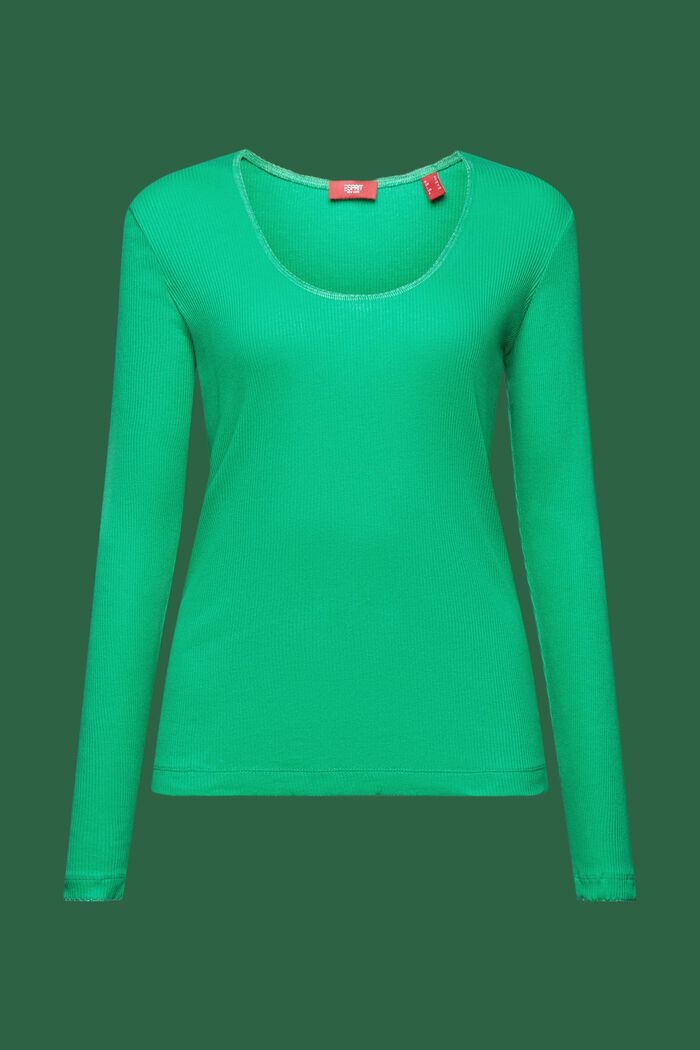 Rib-Knit Jersey Longsleeve Top, GREEN, detail image number 6