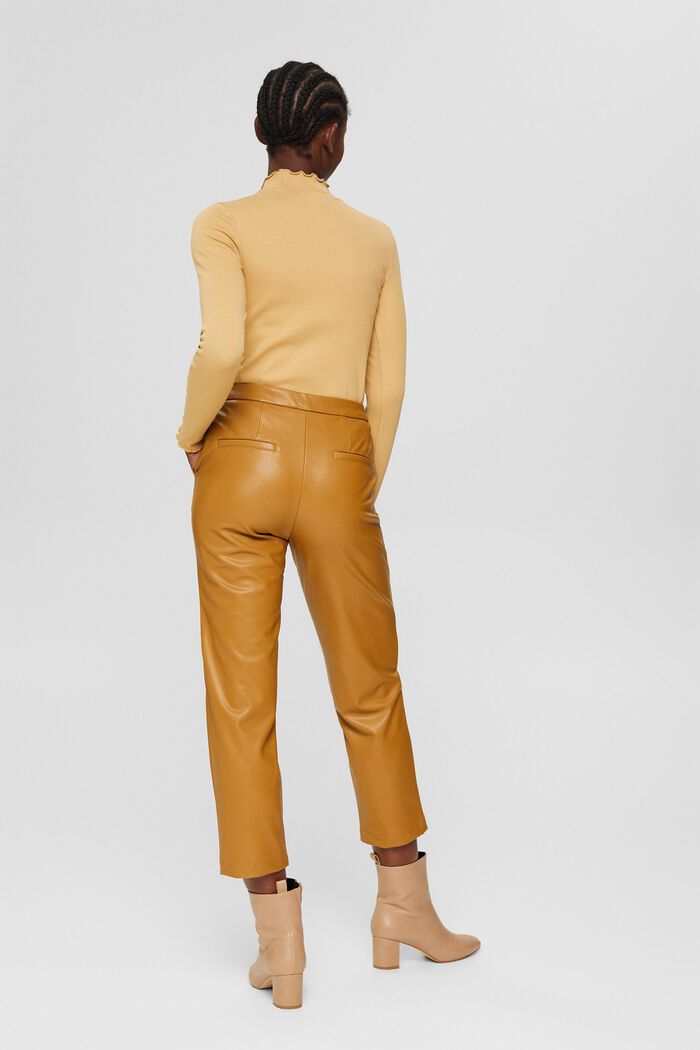 Cropped trousers in faux leather, CAMEL, detail image number 3