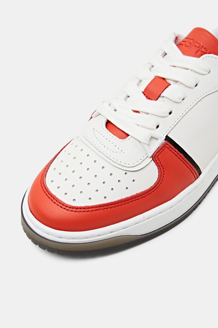Leather Lace-Up Sneakers, CORAL RED, detail image number 3