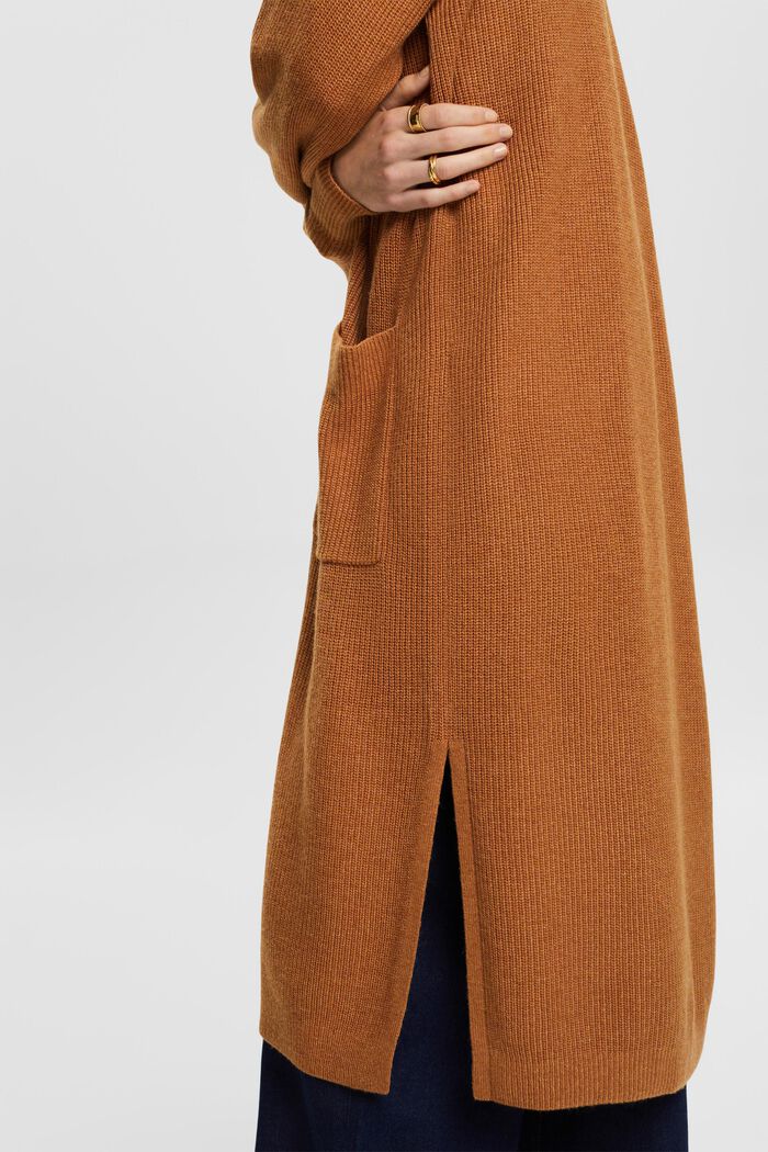Open-Front Long Hooded Cardigan, CARAMEL, detail image number 2