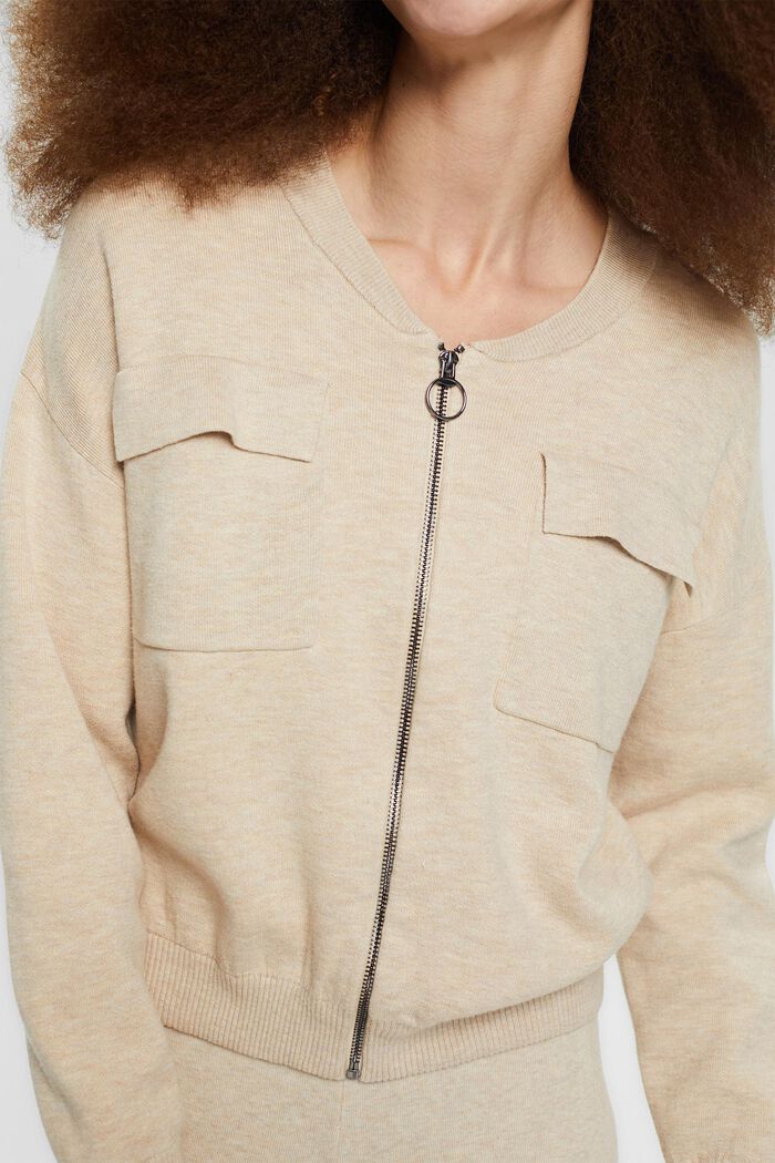Zip-up cardigan made of blended organic cotton, SAND, detail image number 2
