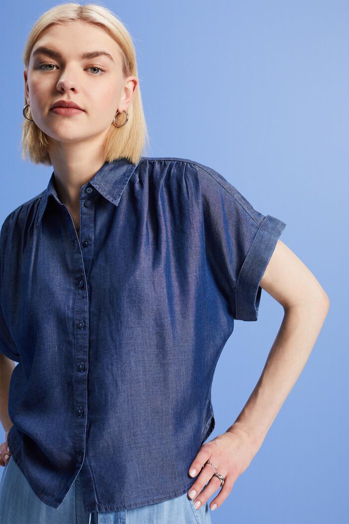 Oversized shirt blouse, TENCEL™, BLUE DARK WASHED, detail image number 4