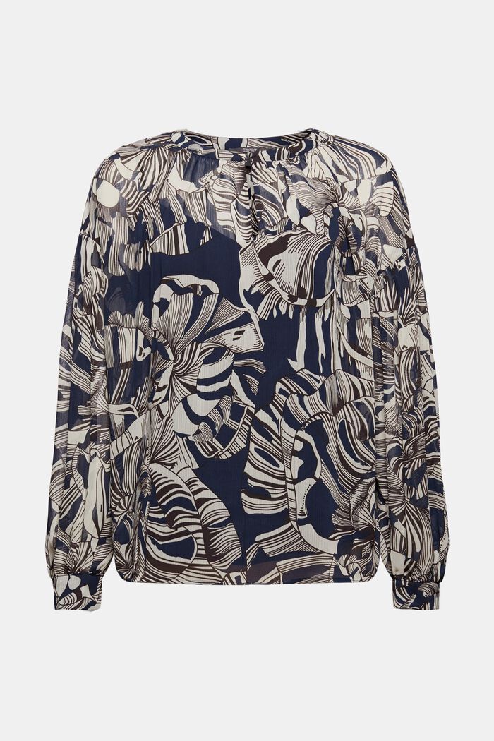 Recycled: printed chiffon blouse, NAVY, overview