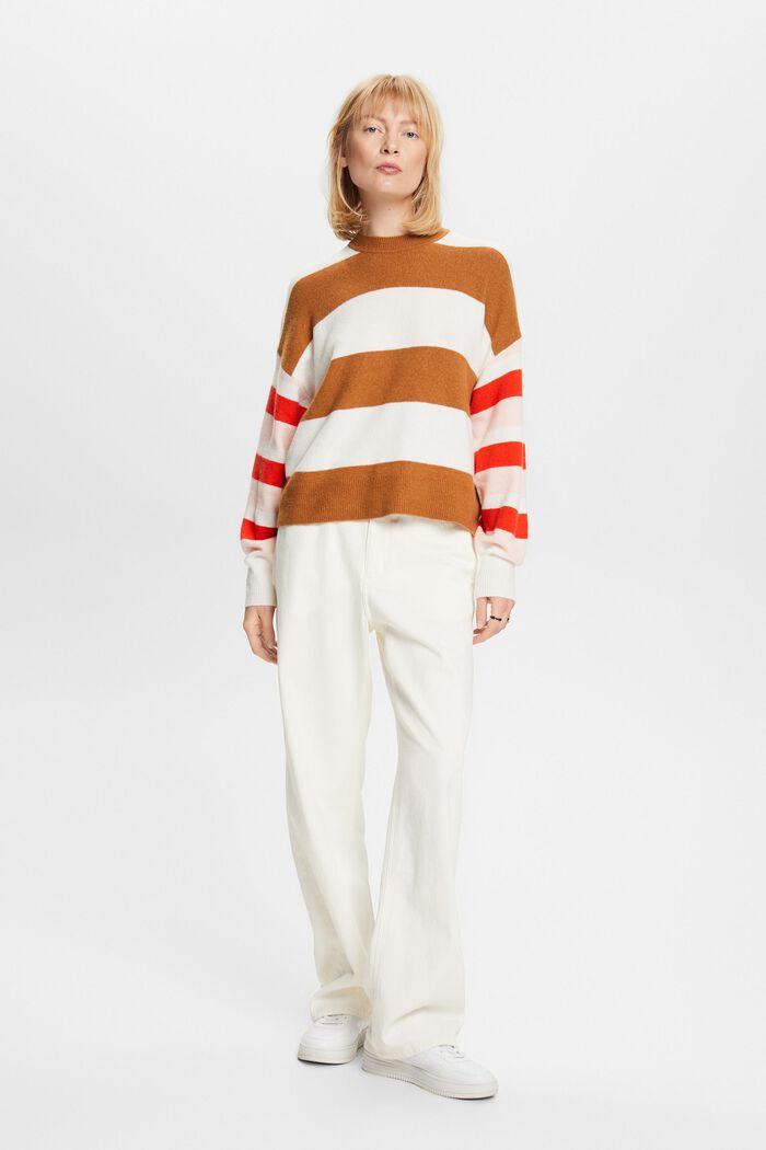 Striped Wool-Blend Sweater, CARAMEL, detail image number 0