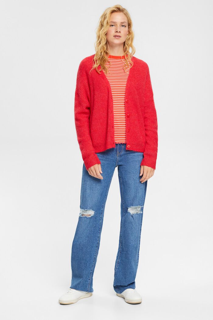 Striped pointelle long sleeve top, RED, detail image number 0