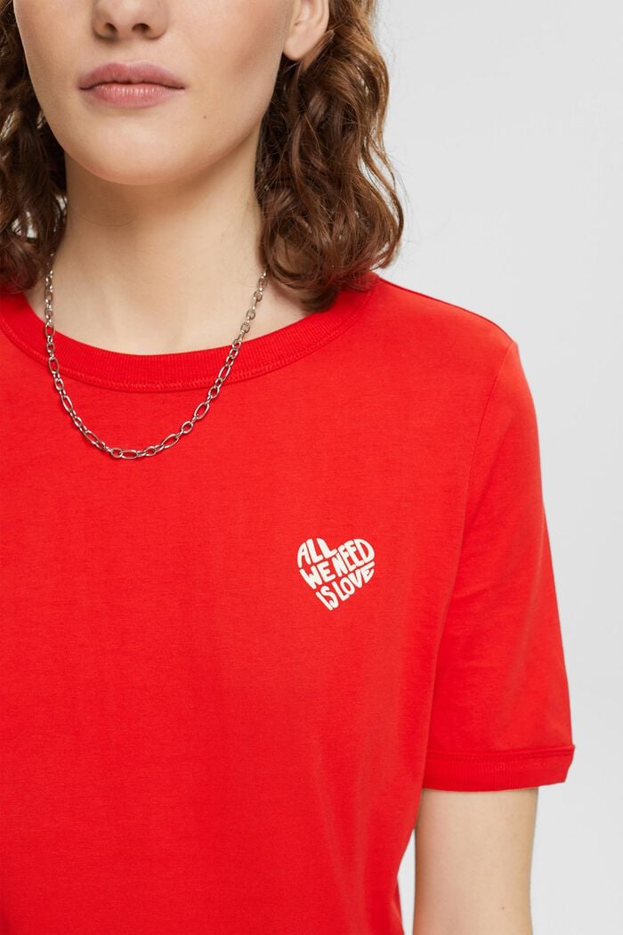 Cotton t-shirt with heart-shaped logo, RED, detail image number 2