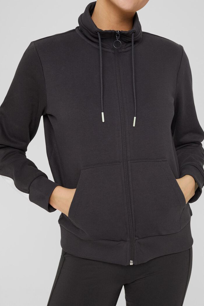 Sweatshirt jacket in blended organic cotton, DARK GREY, detail image number 5