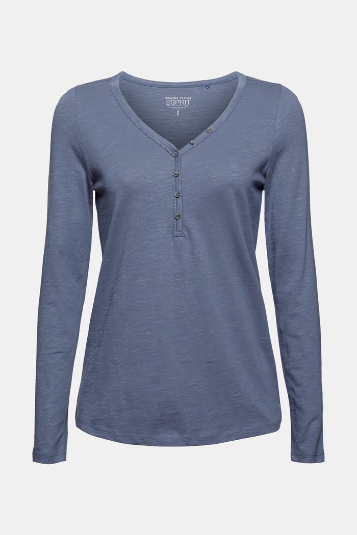 Henley long sleeve top made of 100% organic cotton, GREY BLUE, detail image number 6