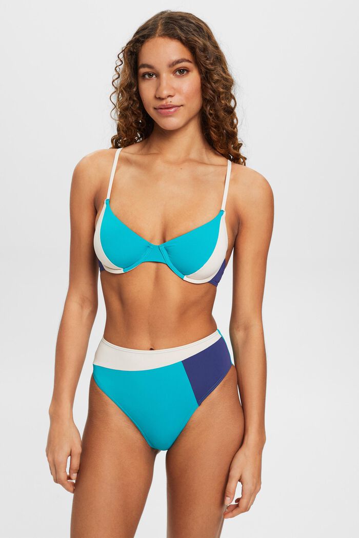 Underwired bikini top in colour block design, TEAL GREEN, detail image number 0