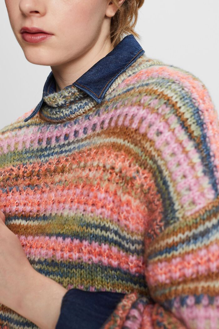 Striped Wool-Blend Sweater, CORAL ORANGE, detail image number 1