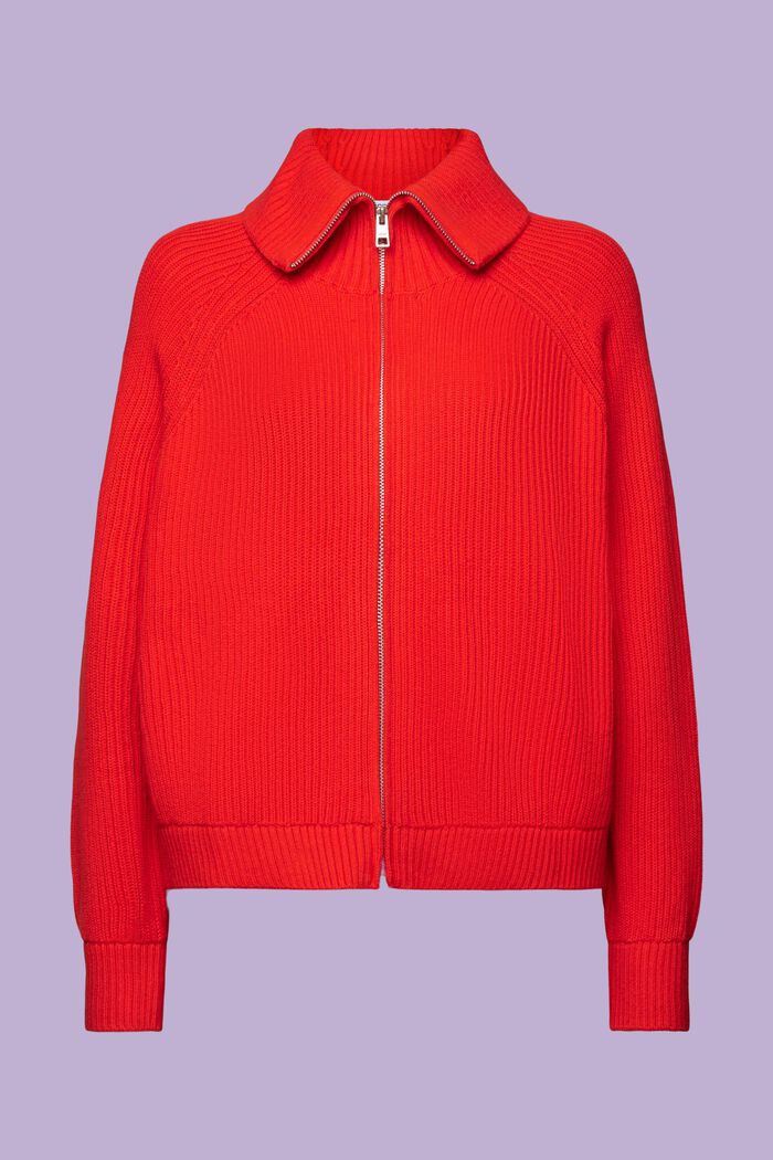 Rib-Knit Zip Cardigan, RED, detail image number 6