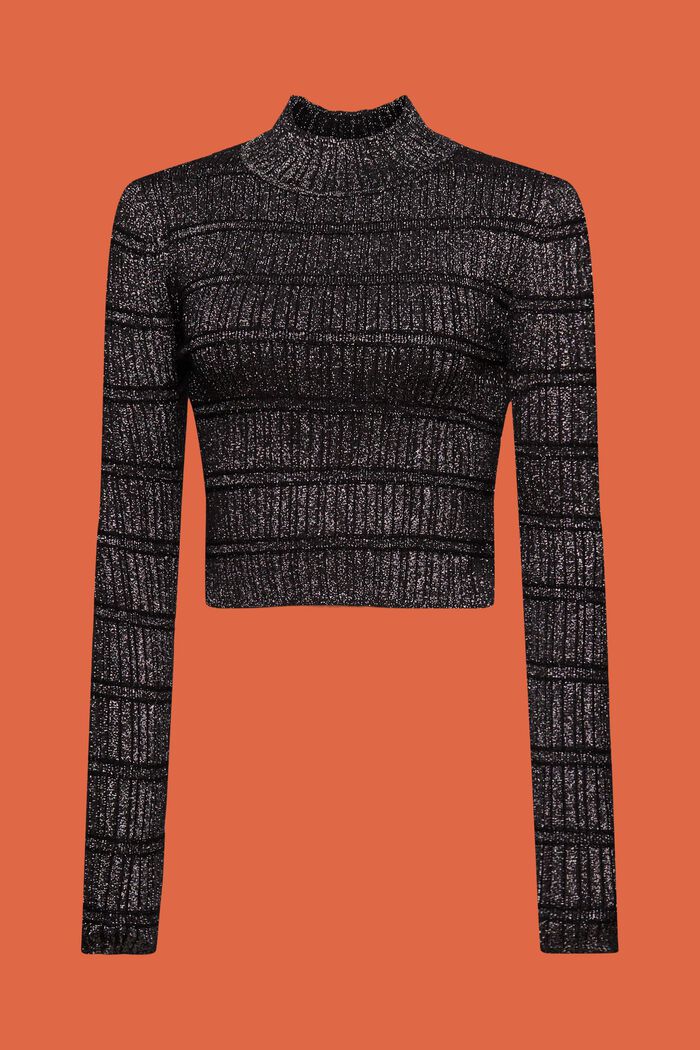 Cropped Lamé Mockneck Sweater, BLACK, detail image number 6