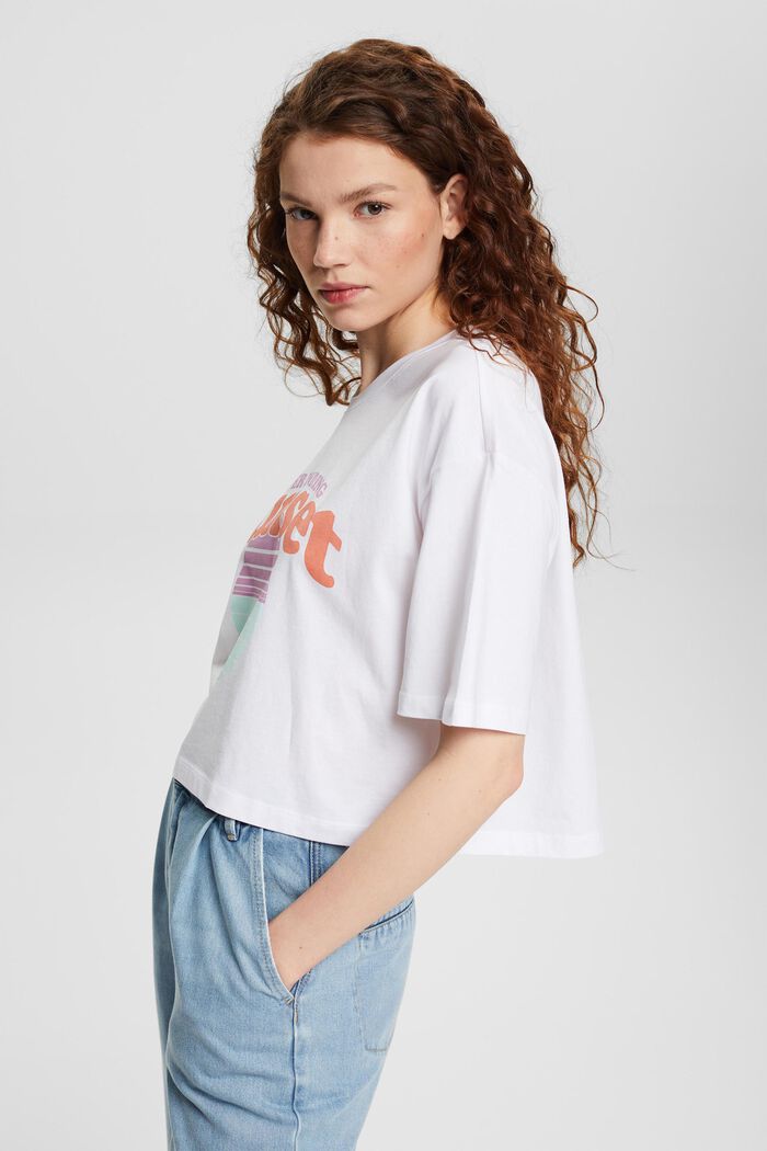 Cropped T-shirt with a print, WHITE, detail image number 5