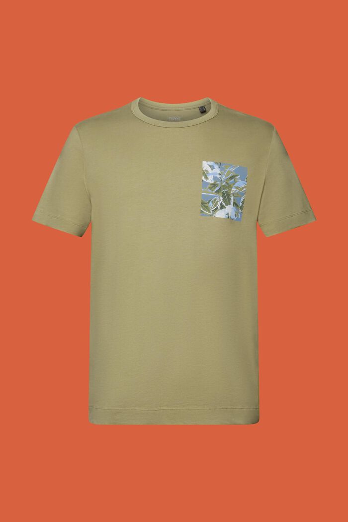 Jersey t-shirt with chest print, 100% cotton, LIGHT KHAKI, detail image number 5