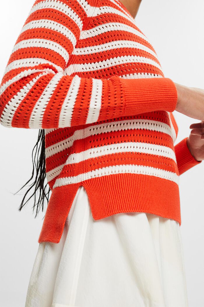 Striped Open-Knit Sweater, BRIGHT ORANGE, detail image number 3