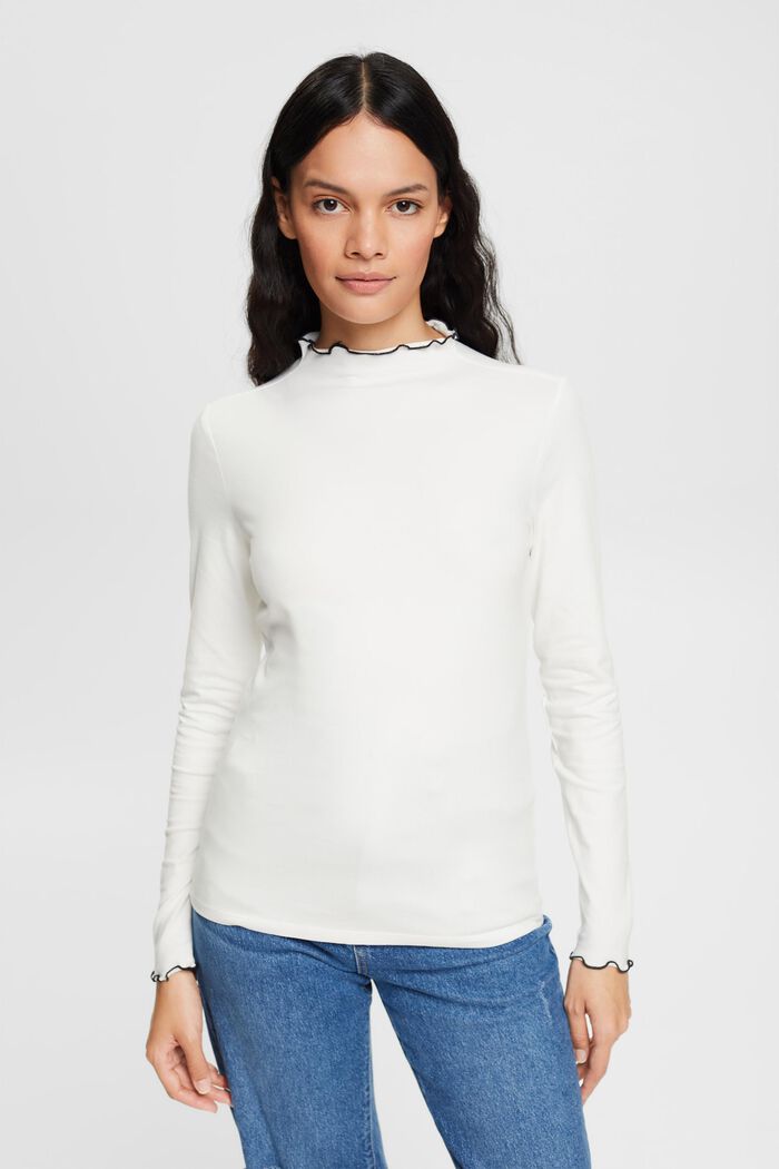 Long sleeve top made of stretch cotton, OFF WHITE, detail image number 1