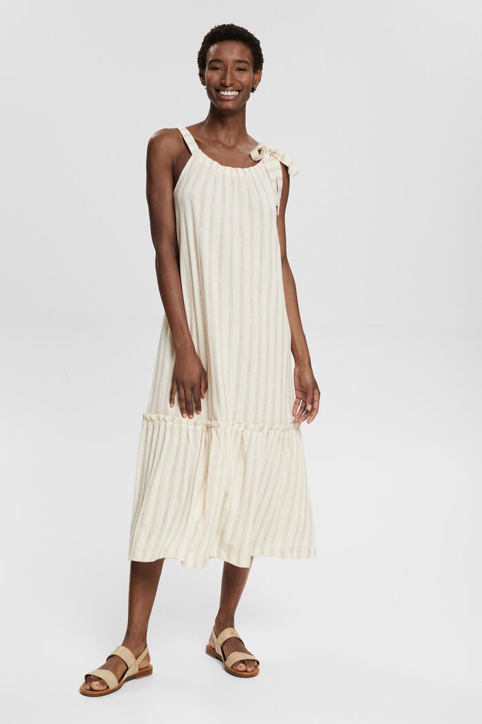 Blended cotton midi dress with woven stripes, OFF WHITE, detail image number 0