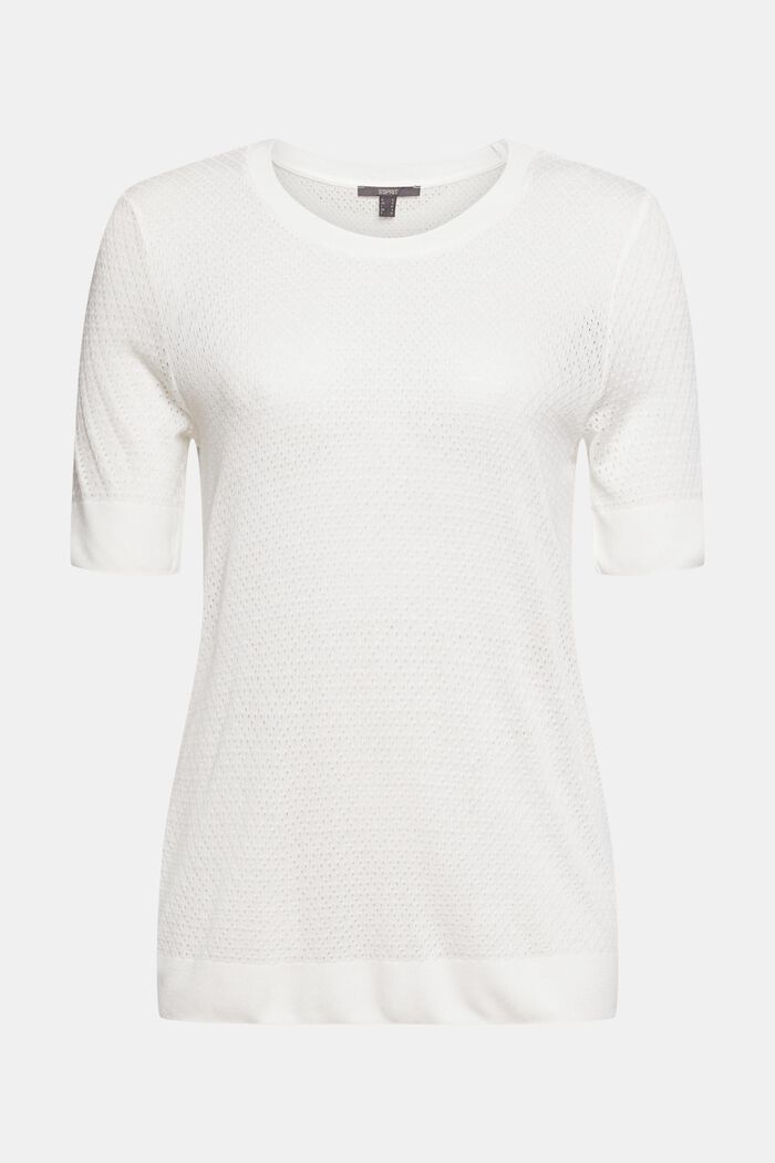 T-shirt in fine openwork fabric, OFF WHITE, overview