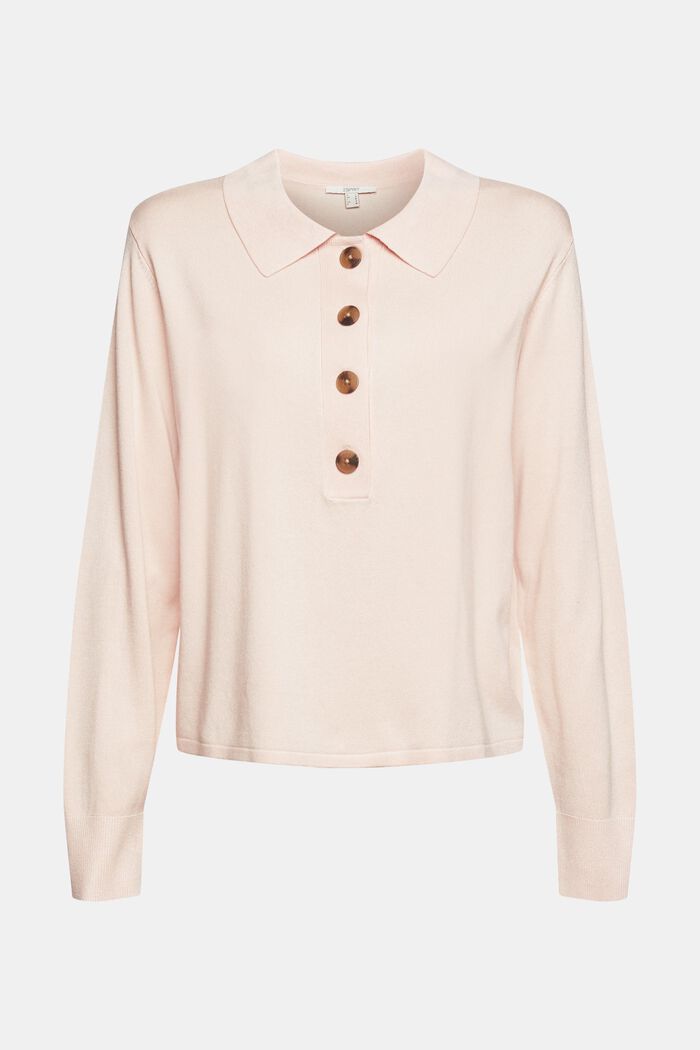 Jumper with a turn-down collar and button placket, NUDE, overview