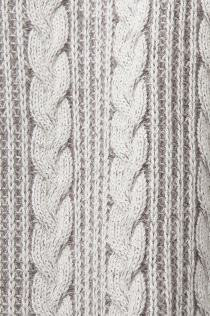 Cable-Knit Zipper Cardigan, BROWN GREY, detail image number 5