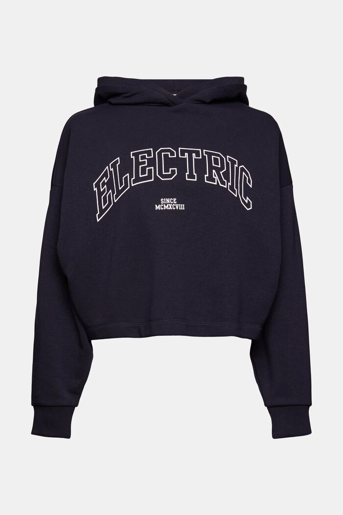 Cropped hoodie with a print, blended cotton, NAVY, detail image number 6