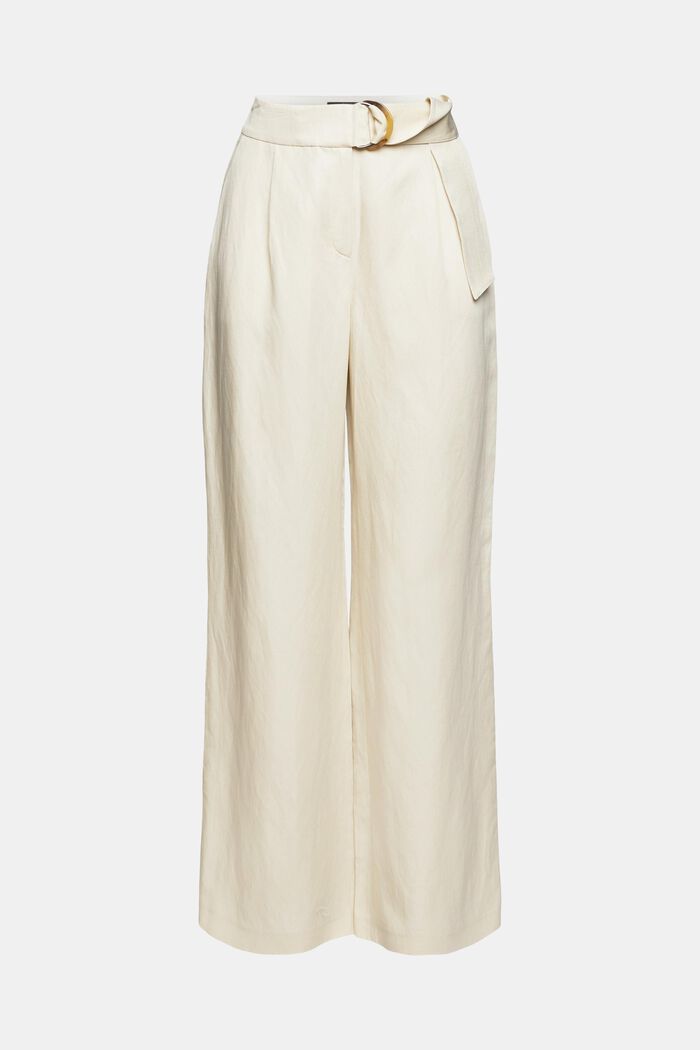 Linen blend: wide-leg trousers with belt, LIGHT BEIGE, detail image number 7
