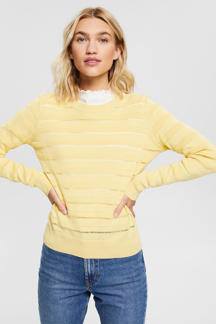 Jumper with patterned texture, organic cotton, PASTEL YELLOW, detail image number 0