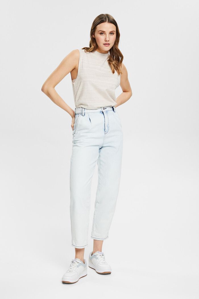 Cropped jeans with waist pleats, BLUE BLEACHED, detail image number 5