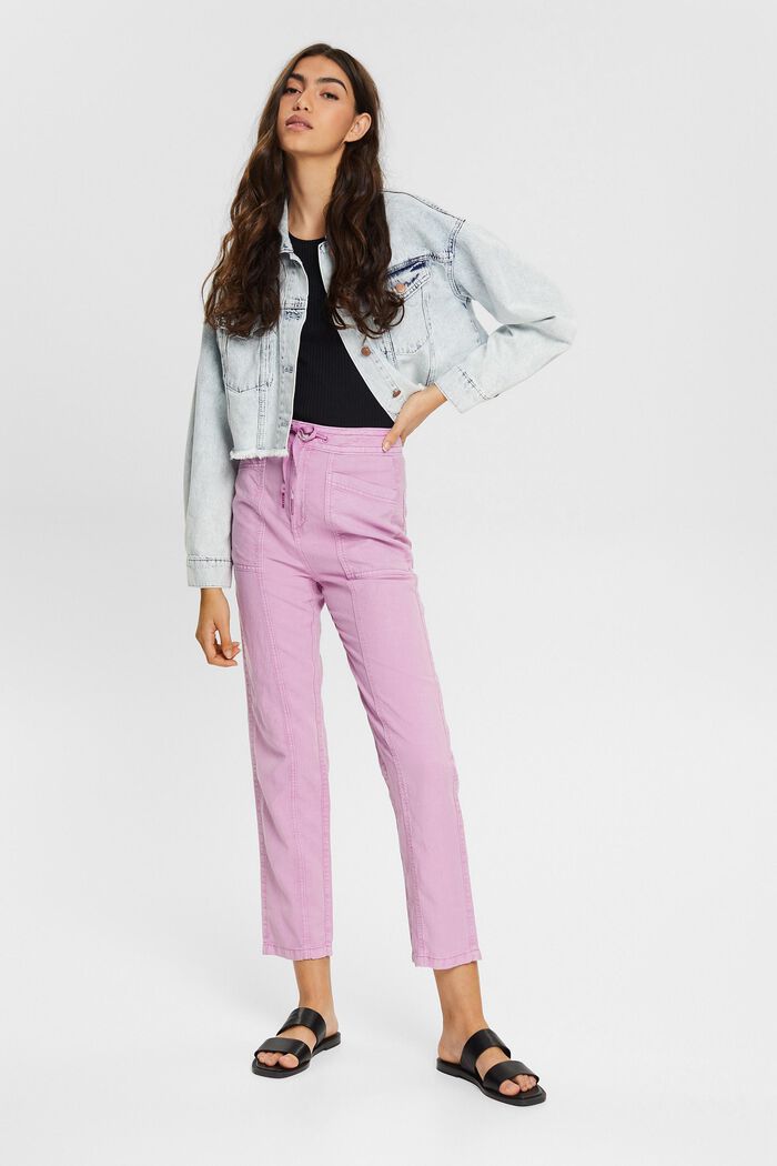 Containing hemp: drawstring trousers, LILAC, overview