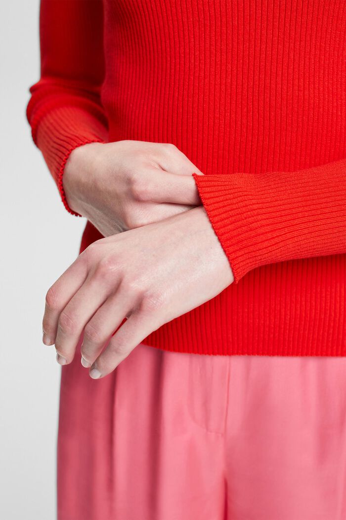 Jumper with a ribbed finish, RED, detail image number 0