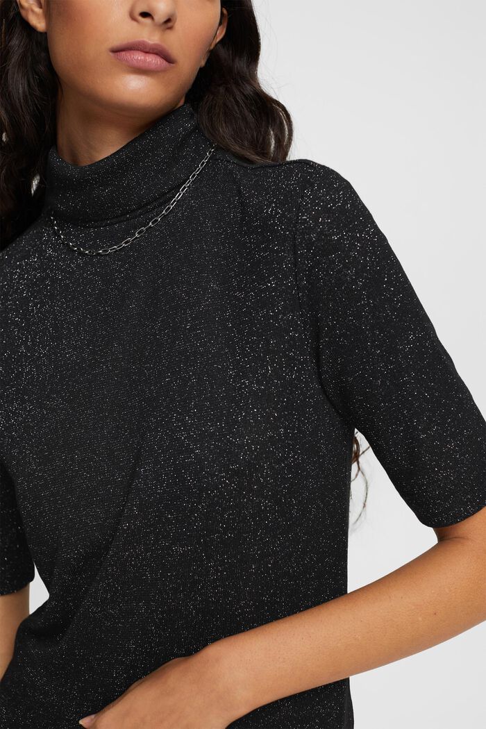 Roll neck t-shirt with glitter effect, BLACK, detail image number 2