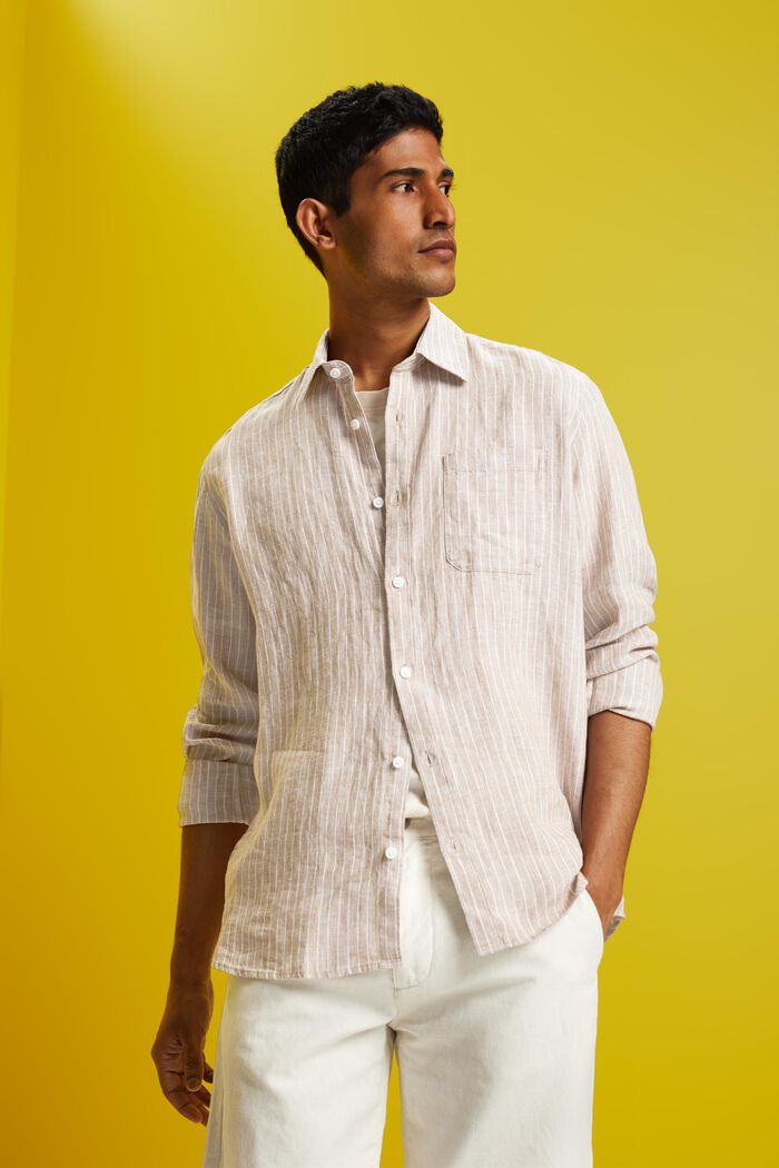 Striped shirt, 100% linen, SAND, detail image number 0