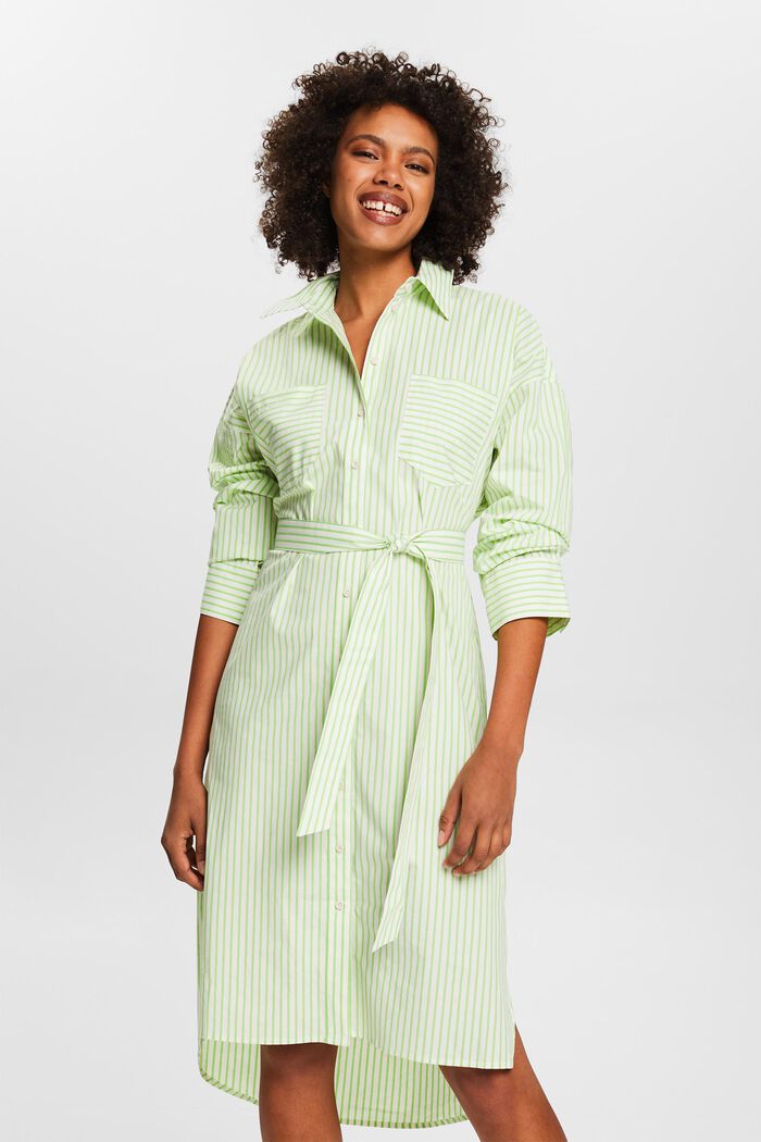 Striped Poplin Shirt Dress, GREEN, detail image number 0