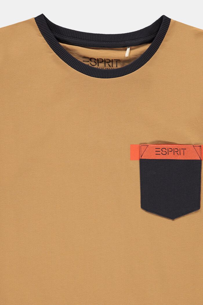 T-shirt with colour blocking and pocket, CARAMEL, detail image number 2