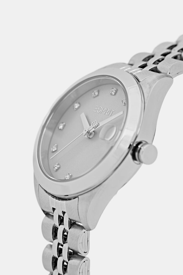 Stainless-steel watch with a date display, SILVER, detail image number 1
