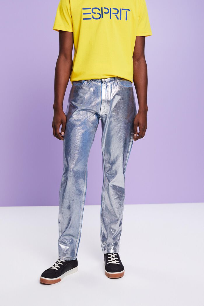 Coated Metallic Straight Jeans, GREY RINSE, detail image number 0