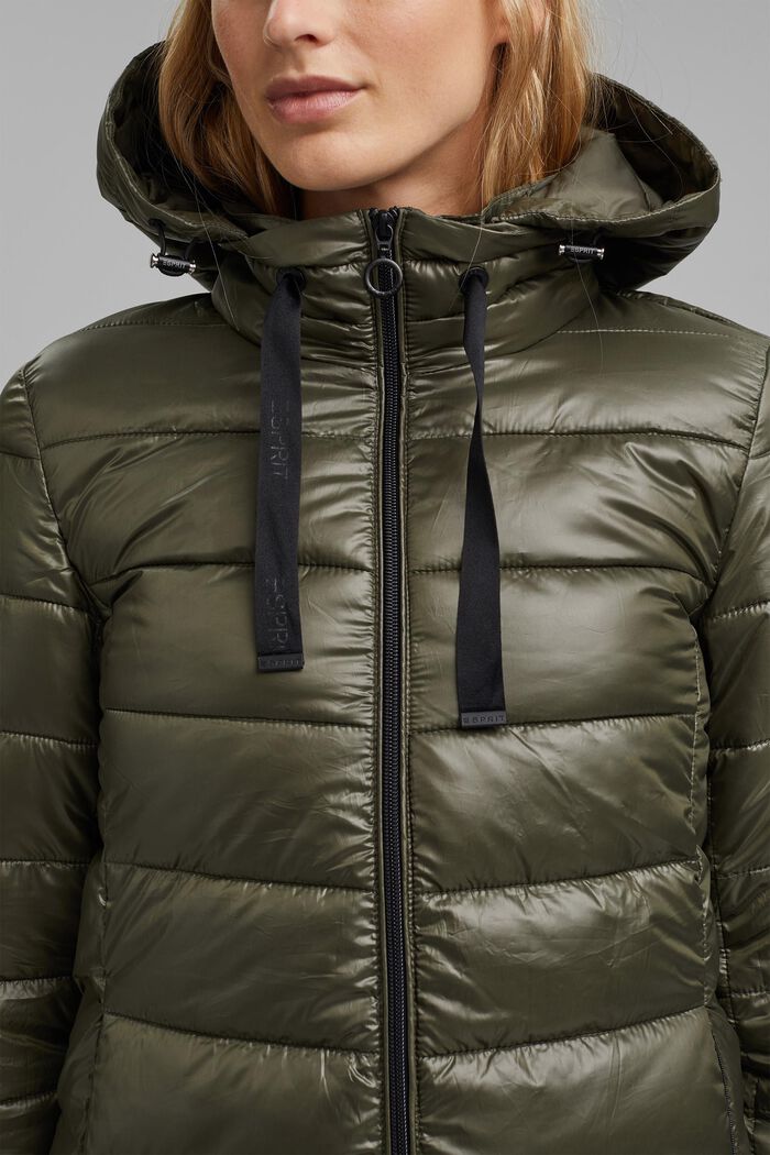 Quilted jacket with a detachable hood, made of recycled material, DARK KHAKI, detail image number 2