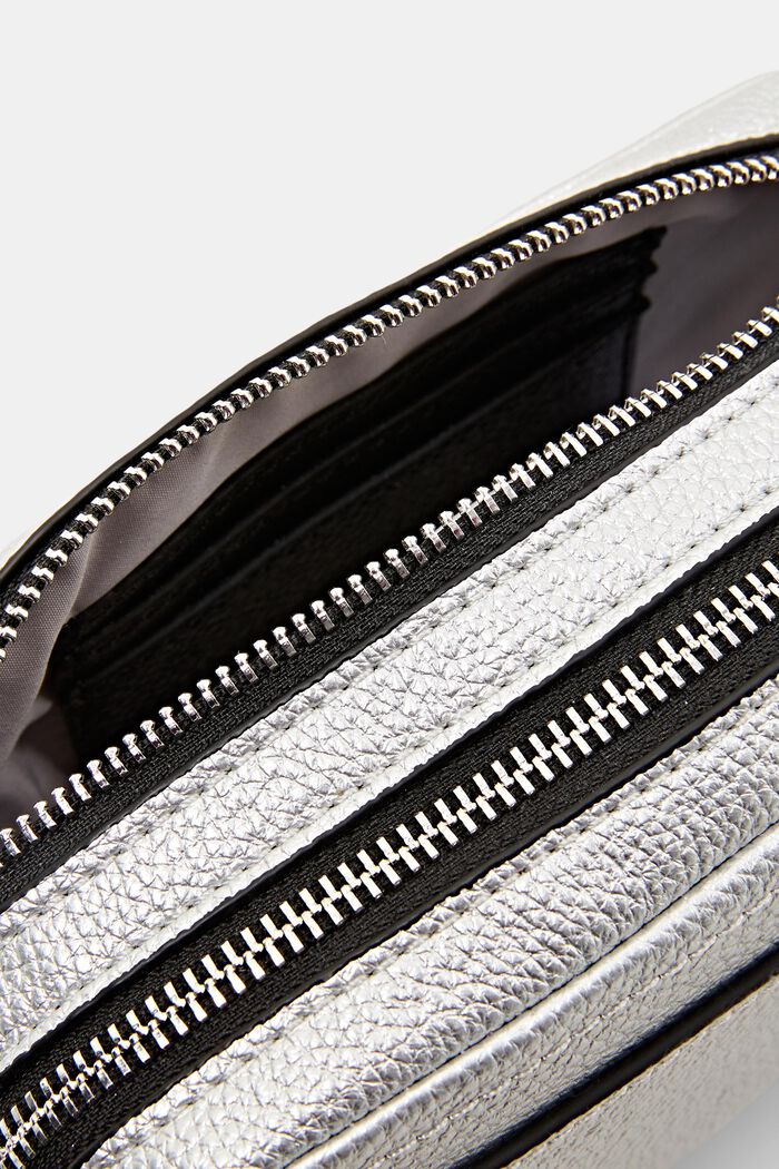 Small faux leather shoulder bag, SILVER, detail image number 2
