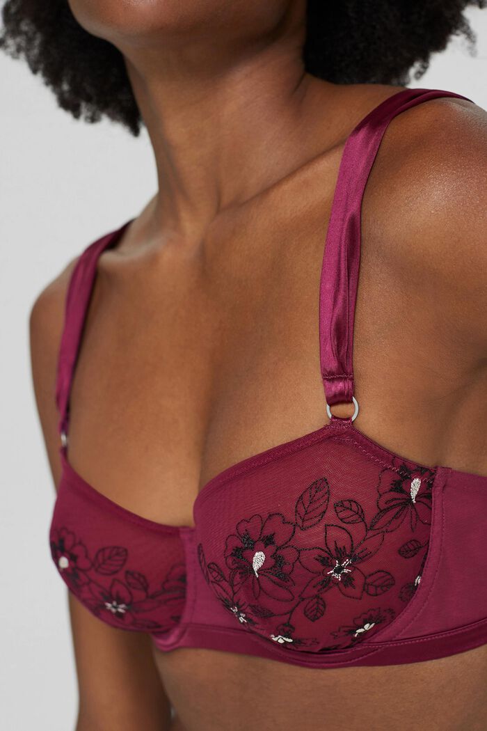 Non-padded underwire bra with embroidery, DARK PINK, detail image number 2