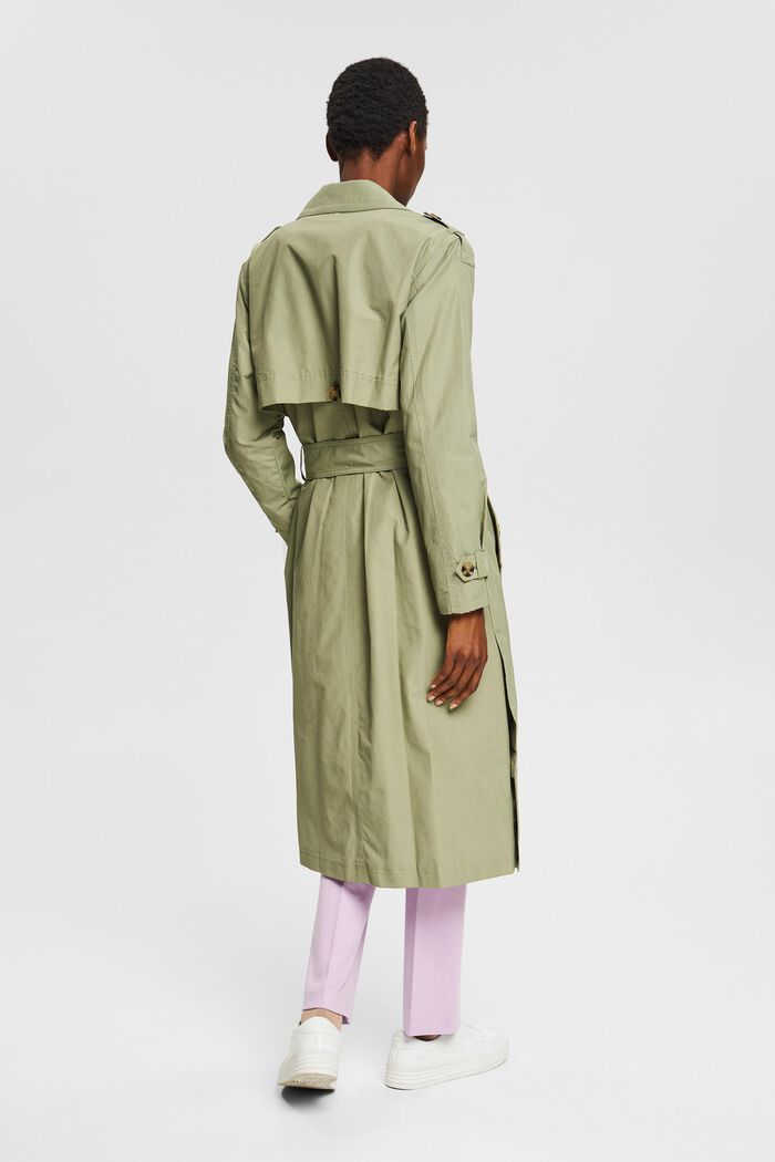 Long trench coat with tie-around belt, LIGHT KHAKI, detail image number 3