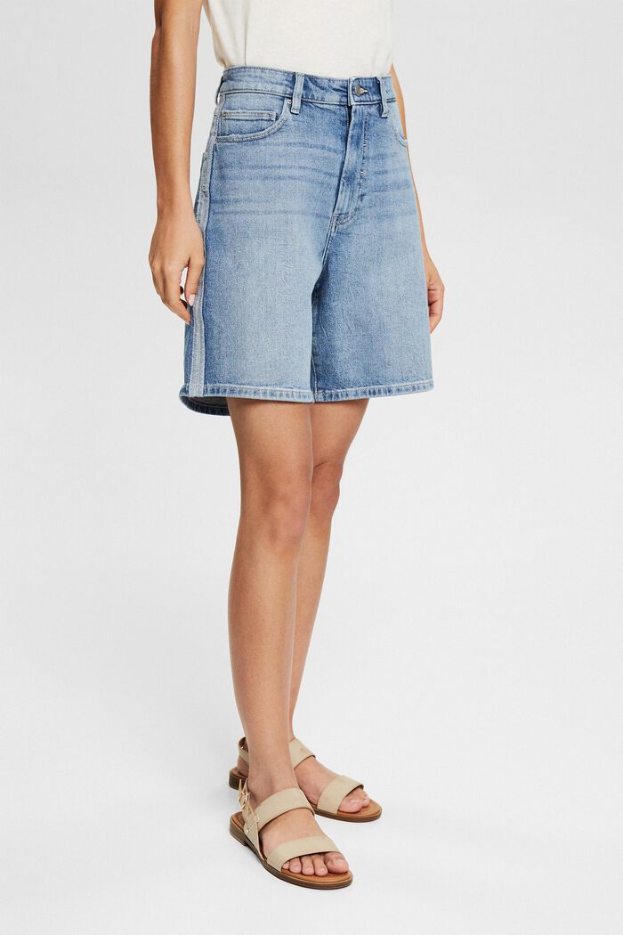 Denim shorts with inside-out seams, BLUE LIGHT WASHED, detail image number 0