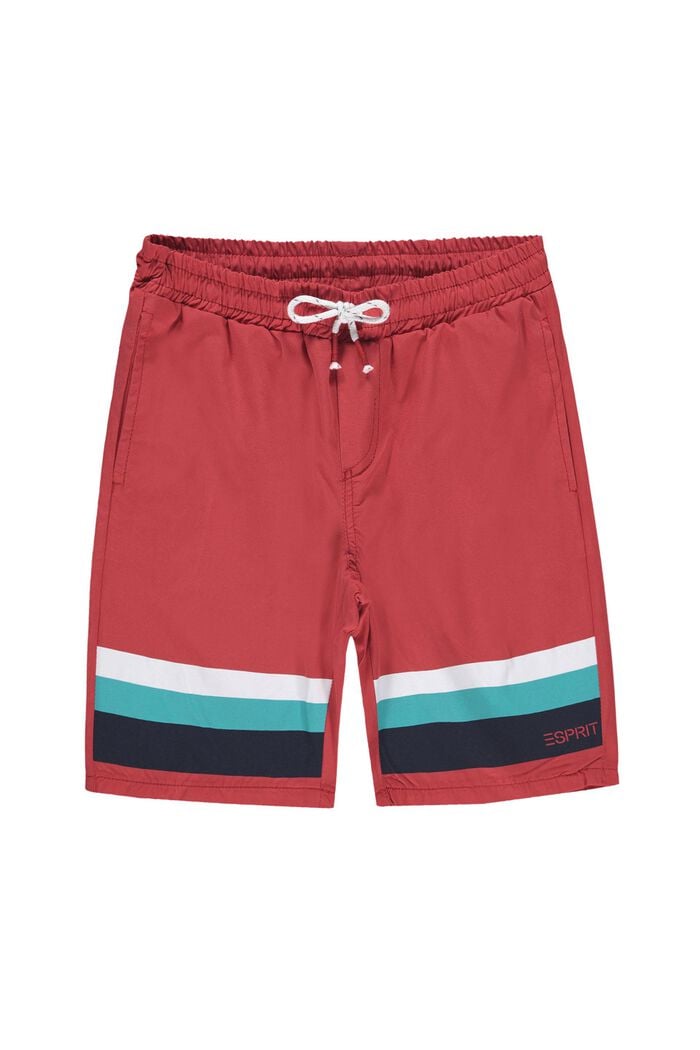 Shorts with striped details, 100% cotton, GARNET RED, detail image number 3
