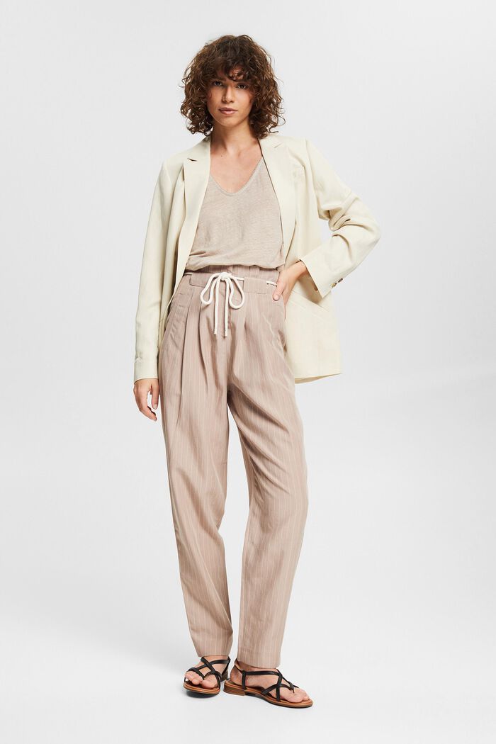 Linen blend: drawstring paperbag trousers, LIGHT TAUPE, overview