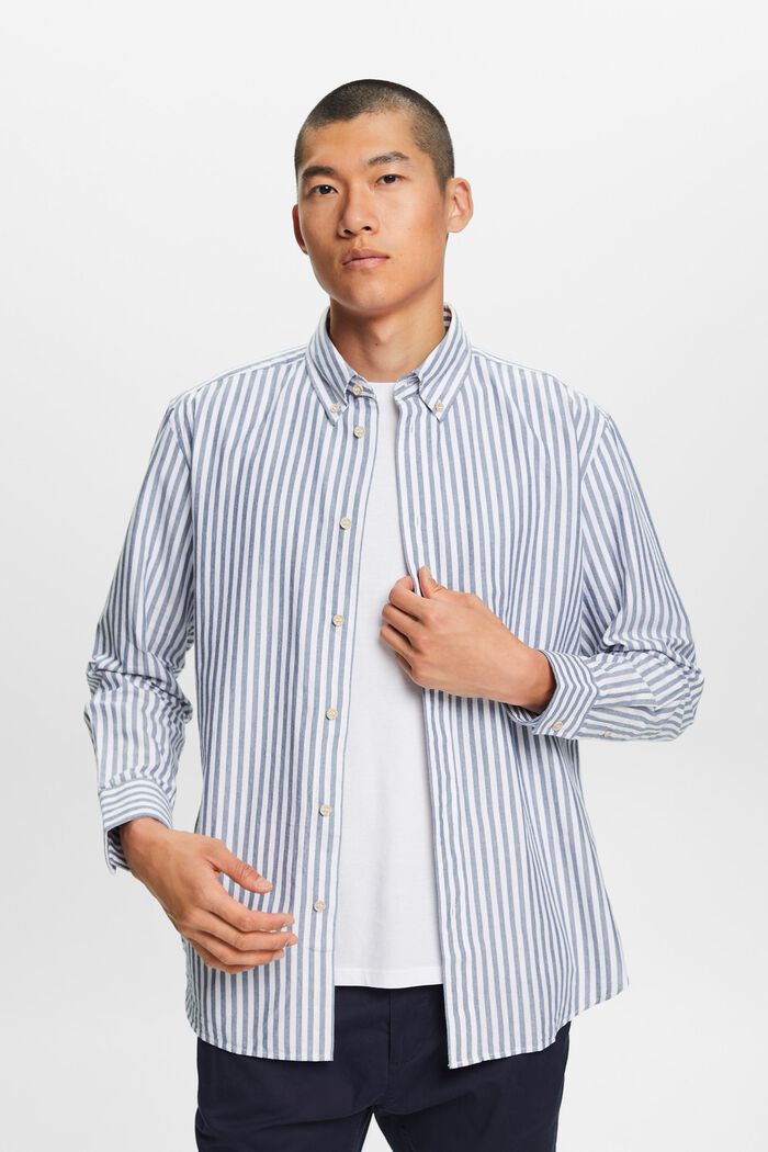 Oxford Stripe Button-Down Shirt, GREY BLUE, detail image number 1